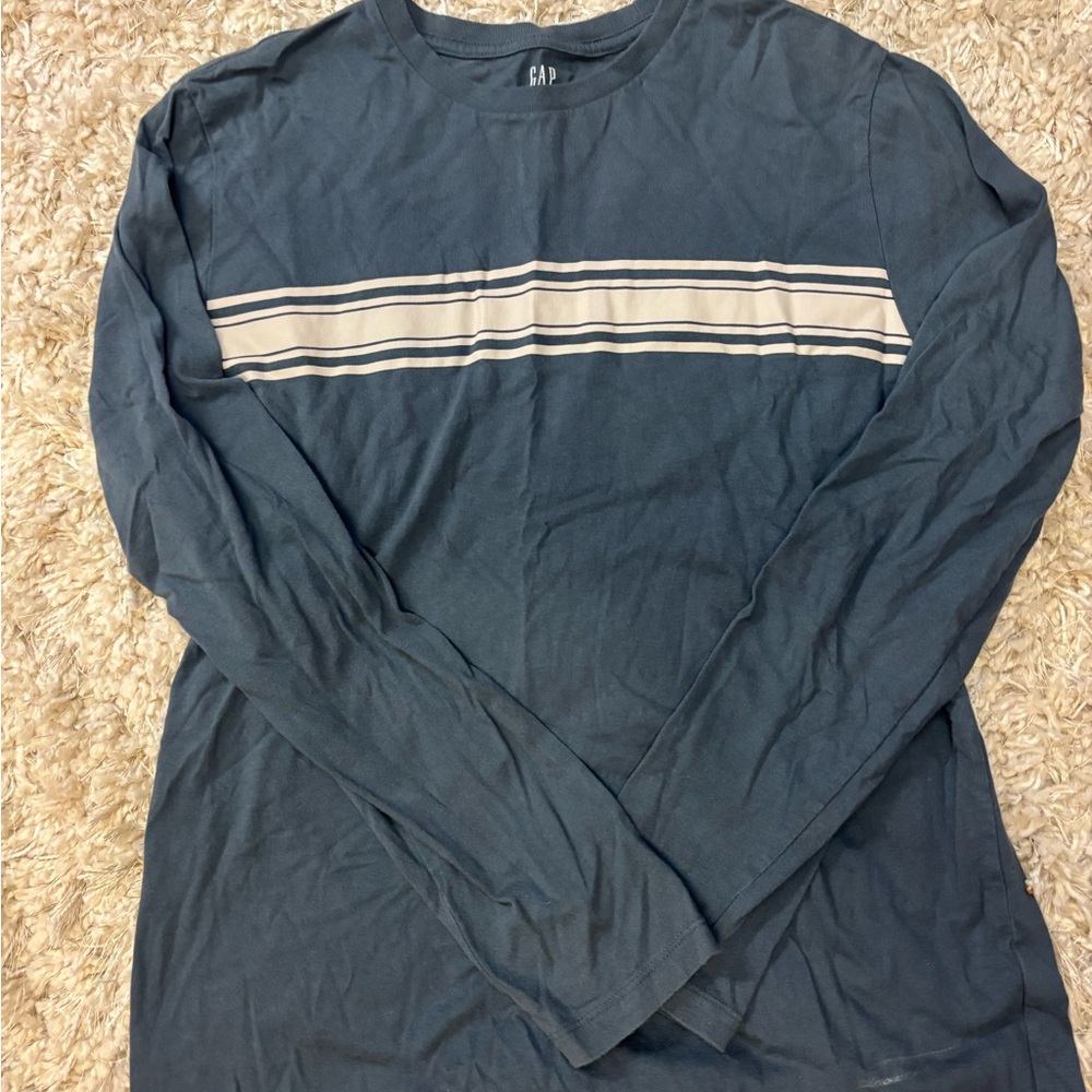 GAP Men's Navy Long Sleeve Tee with Stripes